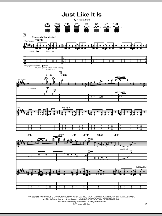 Robben Ford Just Like It Is Sheet Music Notes & Chords for Guitar Tab - Download or Print PDF