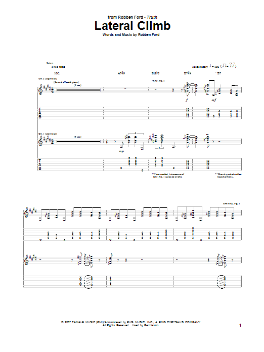 Robben Ford Lateral Climb Sheet Music Notes & Chords for Guitar Tab - Download or Print PDF