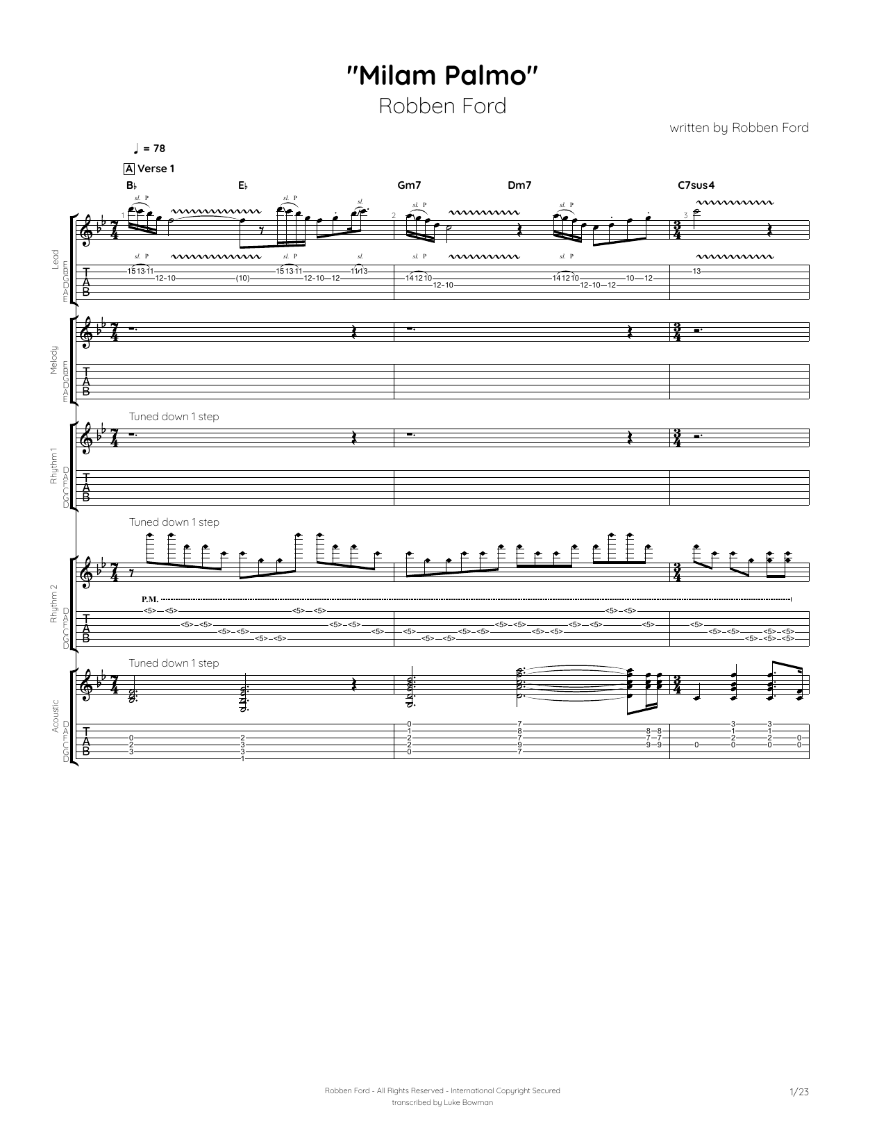 Robben Ford Milam Palmo Sheet Music Notes & Chords for Guitar Tab - Download or Print PDF