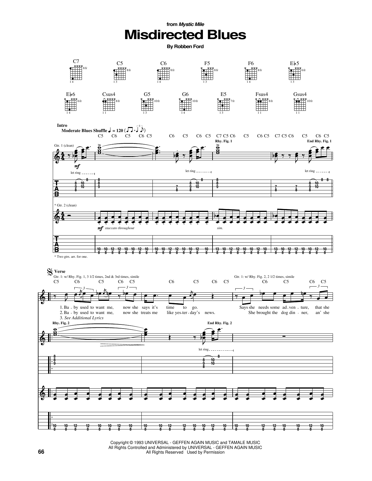 Robben Ford Misdirected Blues Sheet Music Notes & Chords for Guitar Tab - Download or Print PDF