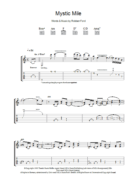 Robben Ford Mystic Mile Sheet Music Notes & Chords for Guitar Tab - Download or Print PDF