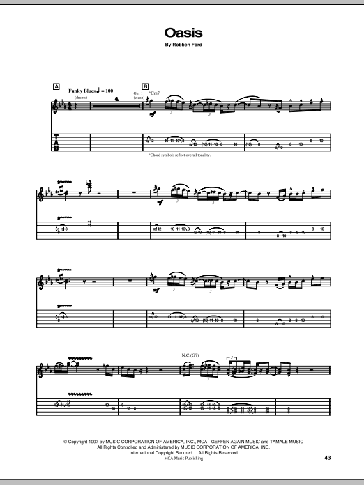 Robben Ford Oasis Sheet Music Notes & Chords for Guitar Tab - Download or Print PDF