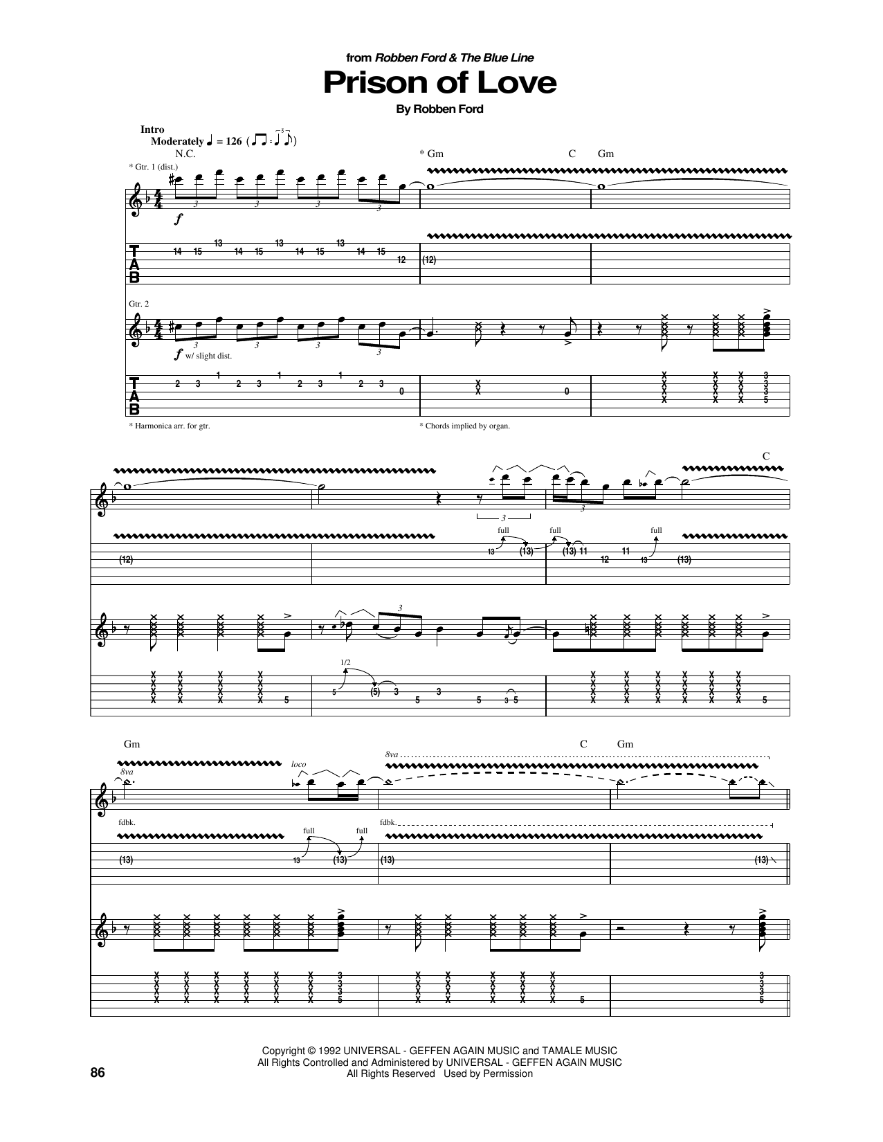 Robben Ford Prison Of Love Sheet Music Notes & Chords for Guitar Tab - Download or Print PDF