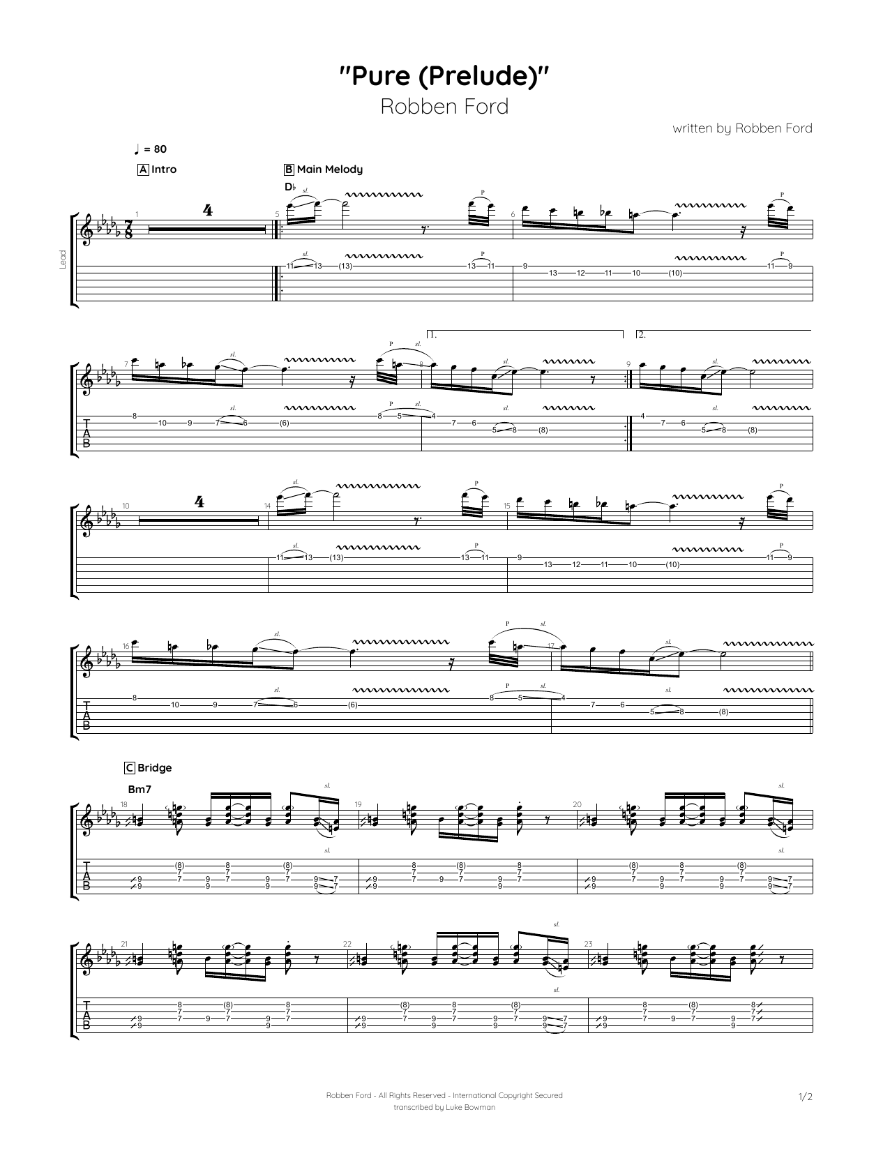 Robben Ford Pure (Prelude) Sheet Music Notes & Chords for Guitar Tab - Download or Print PDF