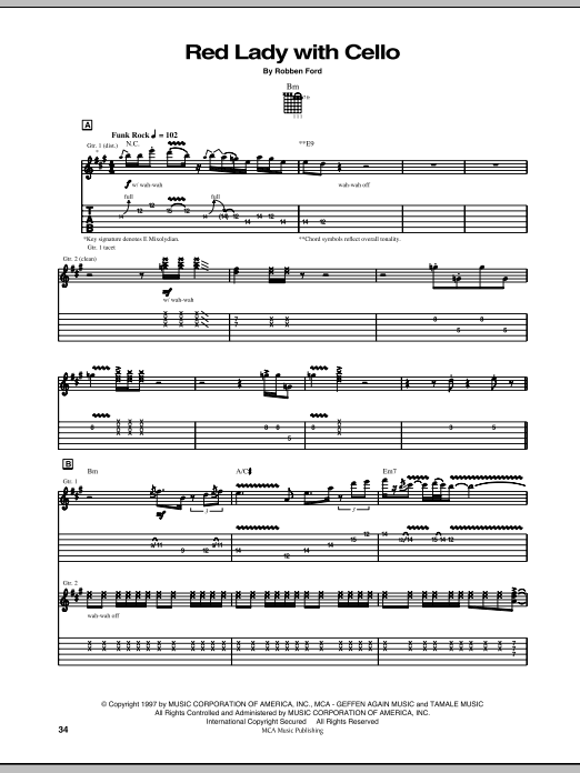 Robben Ford Red Lady With Cello Sheet Music Notes & Chords for Guitar Tab - Download or Print PDF