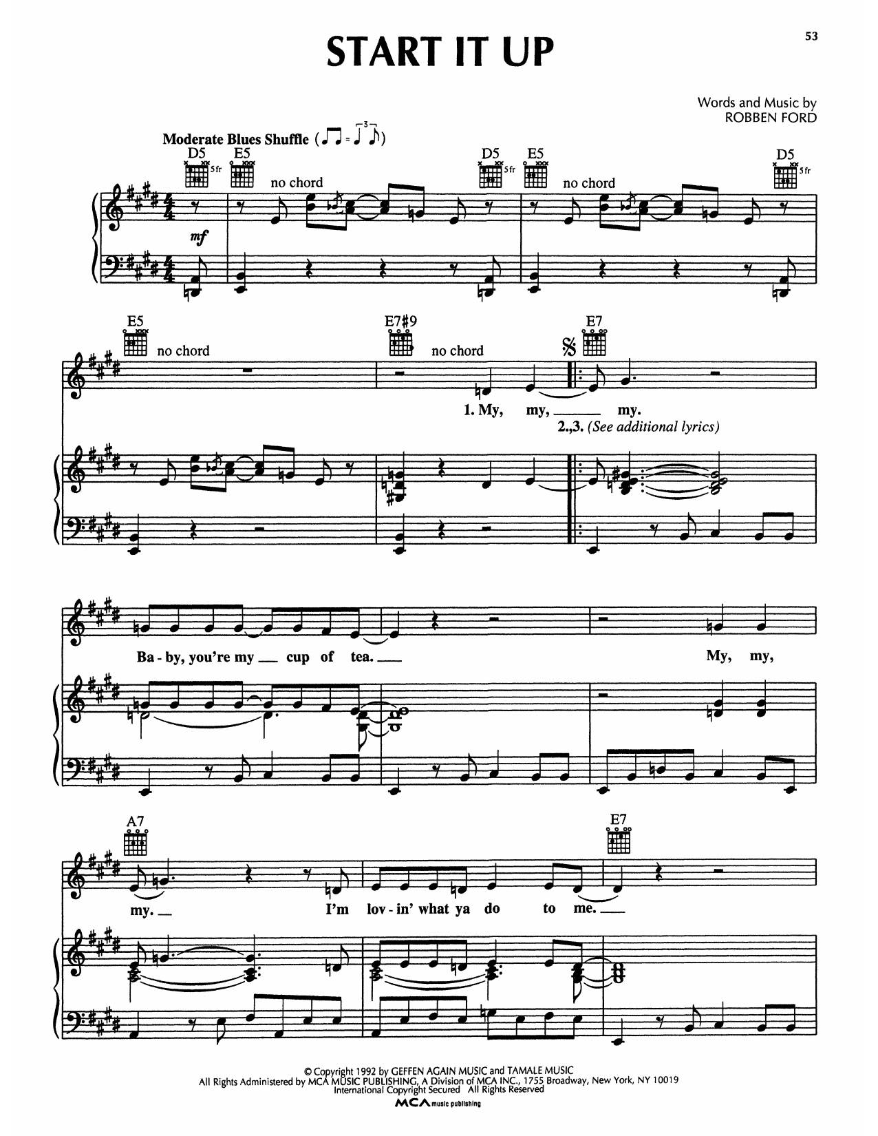 Robben Ford Start It Up (from The Firm) Sheet Music Notes & Chords for Piano Solo - Download or Print PDF