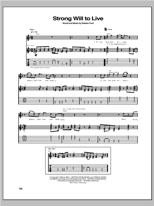 Robben Ford Strong Will To Live Sheet Music Notes & Chords for Guitar Tab - Download or Print PDF