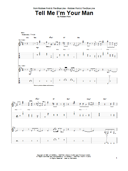 Robben Ford Tell Me I'm Your Man Sheet Music Notes & Chords for Guitar Tab - Download or Print PDF