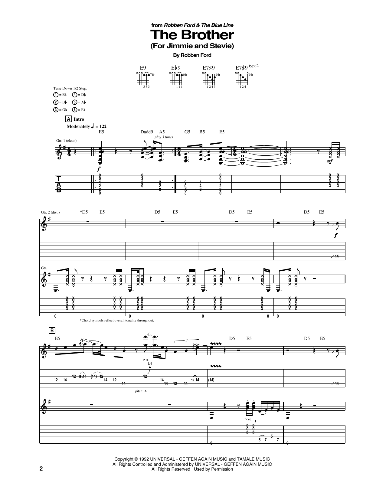 Robben Ford The Brother (For Jimmie and Stevie) Sheet Music Notes & Chords for Guitar Tab - Download or Print PDF