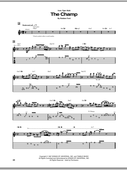 Robben Ford The Champ Sheet Music Notes & Chords for Guitar Tab - Download or Print PDF