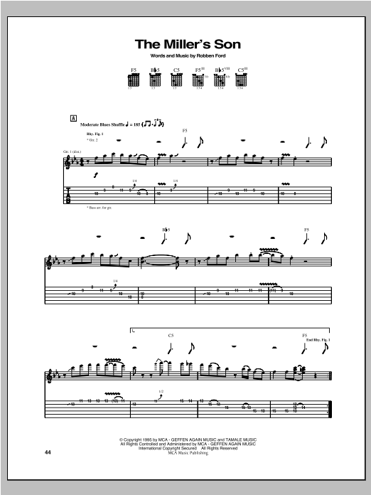 Robben Ford The Miller's Son Sheet Music Notes & Chords for Guitar Tab - Download or Print PDF