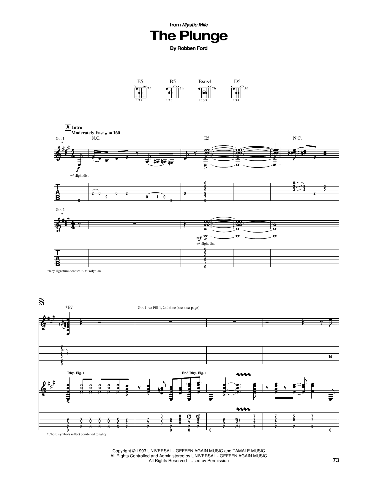 Robben Ford The Plunge Sheet Music Notes & Chords for Guitar Tab - Download or Print PDF