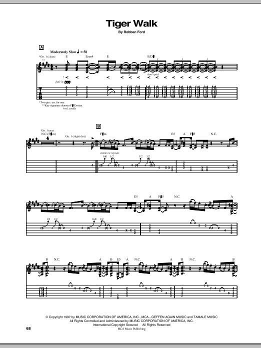 Robben Ford Tiger Walk Sheet Music Notes & Chords for Guitar Tab - Download or Print PDF