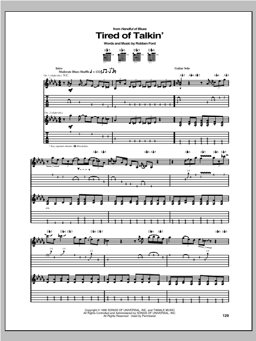 Robben Ford Tired Of Talkin' Sheet Music Notes & Chords for Guitar Tab - Download or Print PDF