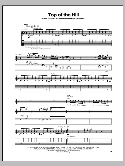 Robben Ford Top Of The Hill Sheet Music Notes & Chords for Guitar Tab - Download or Print PDF