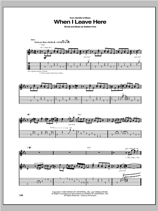 Robben Ford When I Leave Here Sheet Music Notes & Chords for Guitar Tab - Download or Print PDF