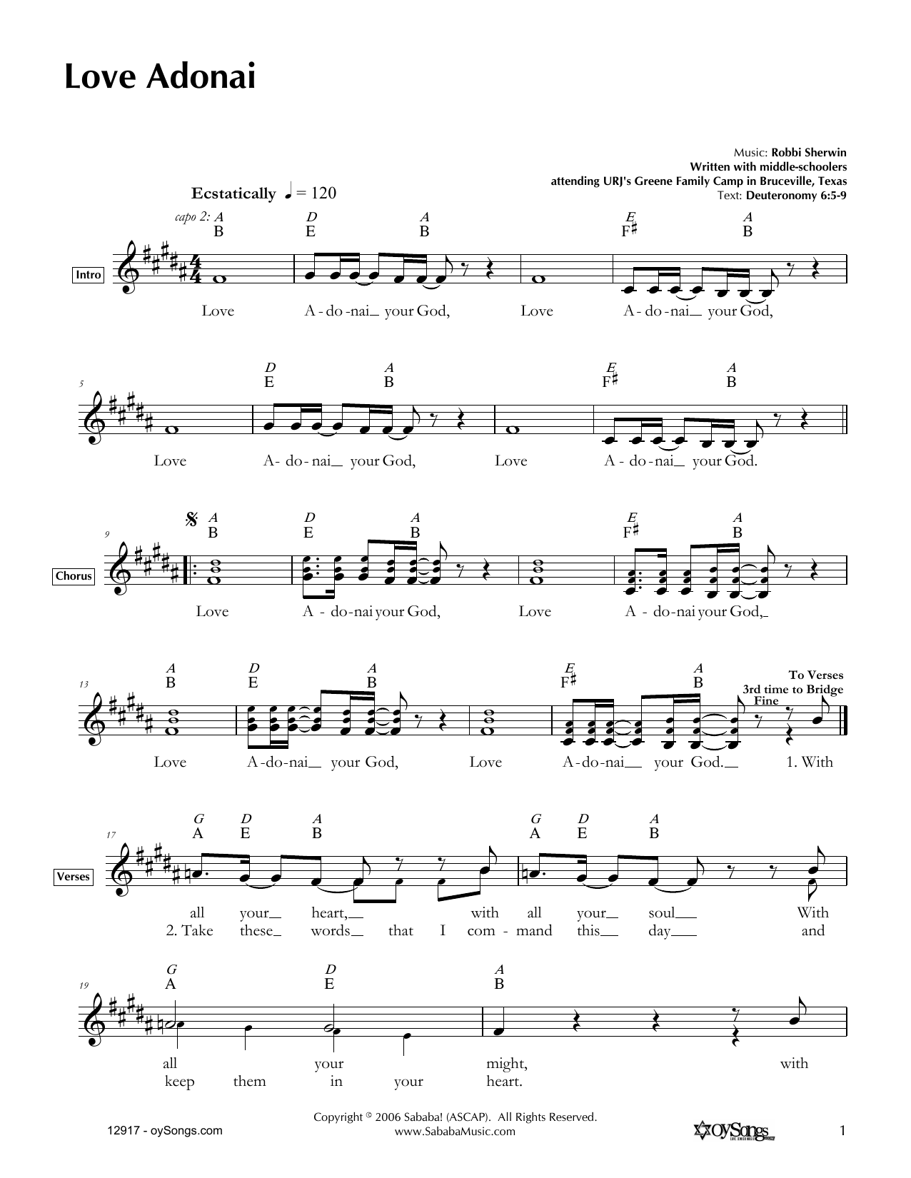 Robbi Sherwin Love Adonai Sheet Music Notes & Chords for Melody Line, Lyrics & Chords - Download or Print PDF