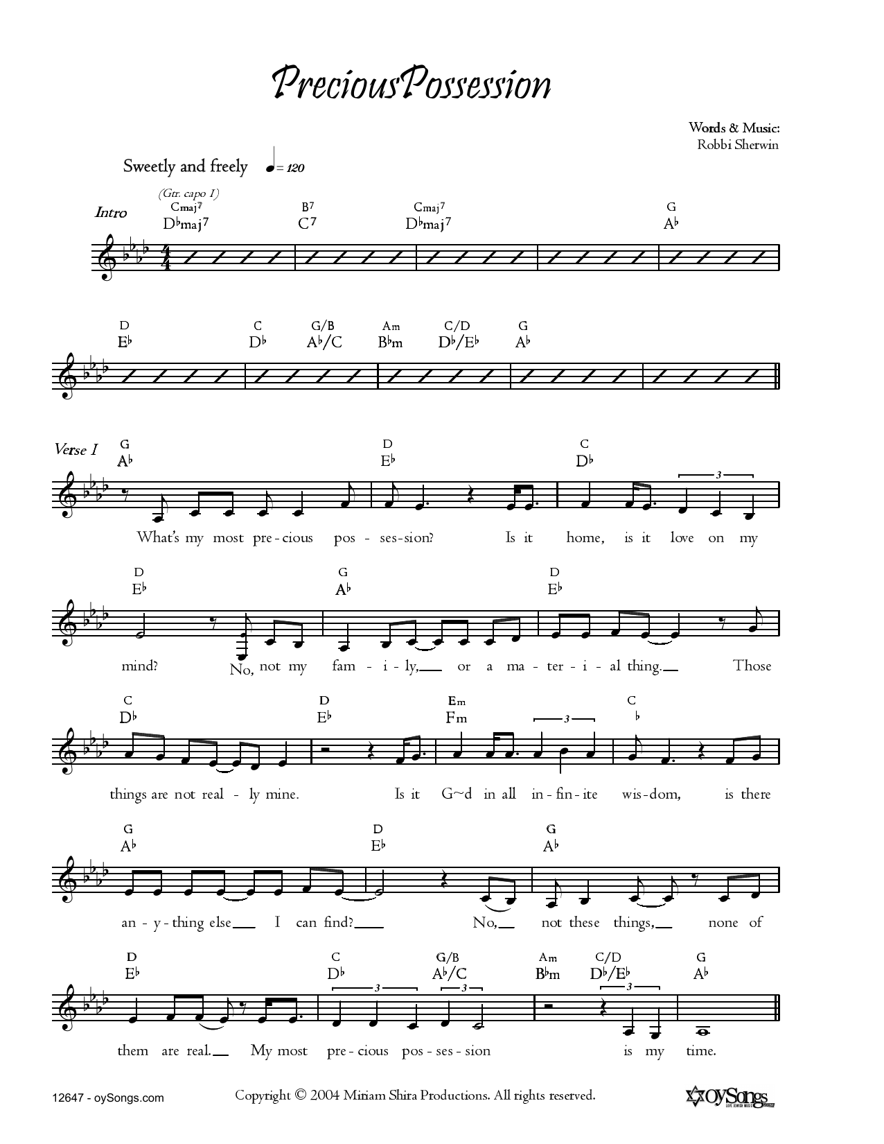 Robbi Sherwin Precious Possession Sheet Music Notes & Chords for Real Book – Melody, Lyrics & Chords - Download or Print PDF