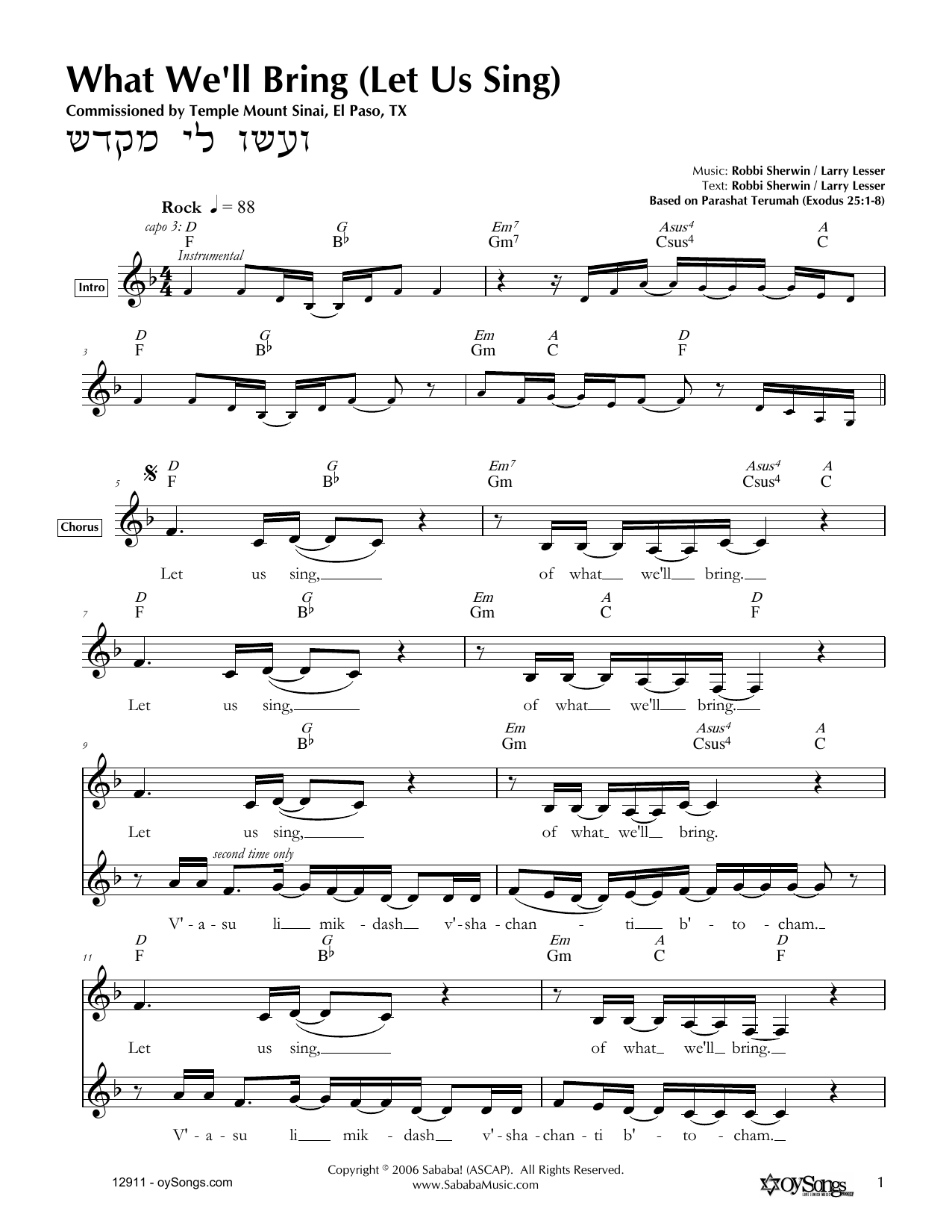 Robbi Sherwin What We'll Bring (Let Us Sing) Sheet Music Notes & Chords for Melody Line, Lyrics & Chords - Download or Print PDF