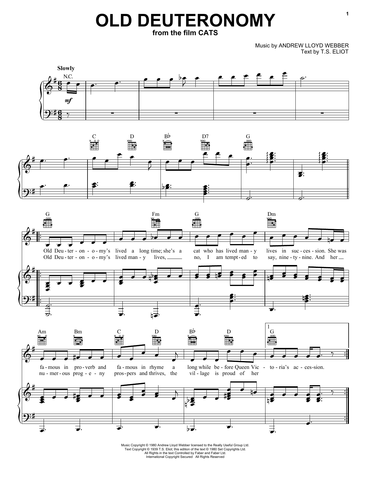 Robbie Fairchild Old Deuteronomy (from the Motion Picture Cats) Sheet Music Notes & Chords for Easy Piano - Download or Print PDF