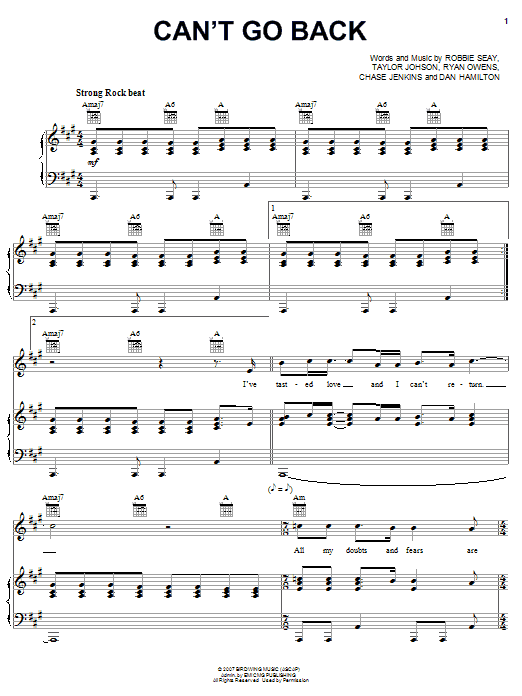 Robbie Seay Band Can't Go Back Sheet Music Notes & Chords for Piano, Vocal & Guitar (Right-Hand Melody) - Download or Print PDF Robbie Seay Band Can't Go Back Sheet Music Notes & Chords for Piano, Vocal & Guitar (Right-Hand Melody) - Download or Print PDF