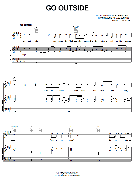Robbie Seay Band Go Outside Sheet Music Notes & Chords for Piano, Vocal & Guitar (Right-Hand Melody) - Download or Print PDF Robbie Seay Band Go Outside Sheet Music Notes & Chords for Piano, Vocal & Guitar (Right-Hand Melody) - Download or Print PDF