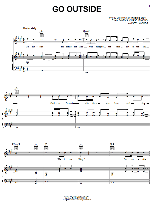 Robbie Seay Band Go Outside Sheet Music Notes & Chords for Piano, Vocal & Guitar (Right-Hand Melody) - Download or Print PDF