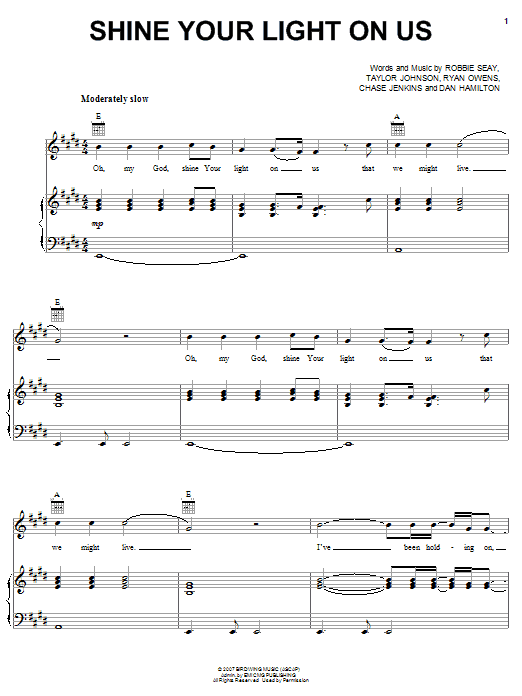 Robbie Seay Band Shine Your Light On Us Sheet Music Notes & Chords for Piano, Vocal & Guitar (Right-Hand Melody) - Download or Print PDF Robbie Seay Band Shine Your Light On Us Sheet Music Notes & Chords for Piano, Vocal & Guitar (Right-Hand Melody) - Download or Print PDF
