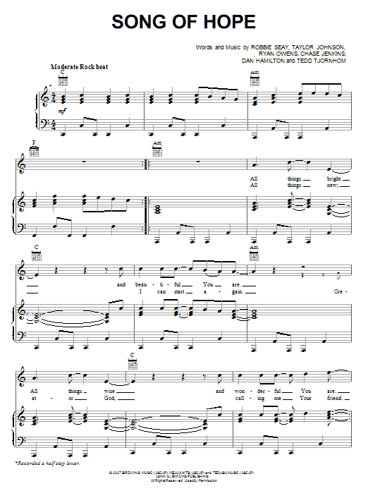 Robbie Seay Band Song Of Hope Sheet Music Notes & Chords for Easy Guitar Tab - Download or Print PDF