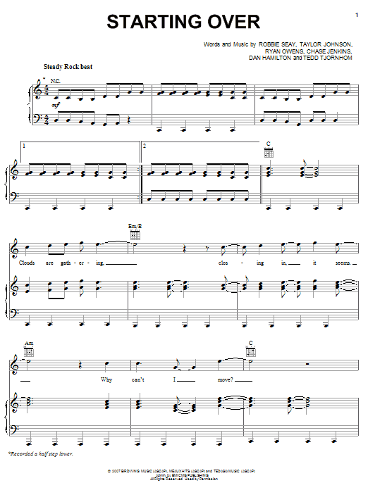 Robbie Seay Band Starting Over Sheet Music Notes & Chords for Piano, Vocal & Guitar (Right-Hand Melody) - Download or Print PDF