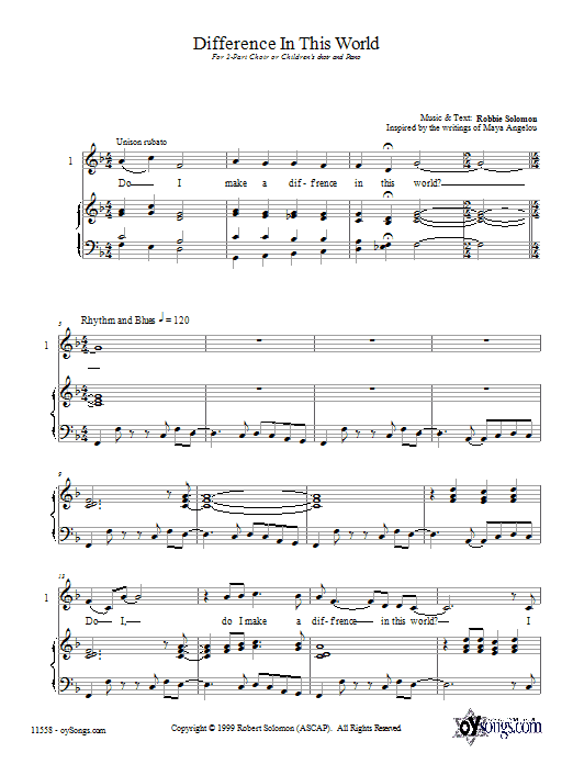 Robbie Solomon Difference In This World Sheet Music Notes & Chords for 2-Part Choir - Download or Print PDF