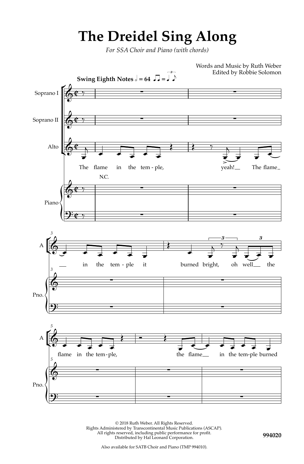 Robbie Solomon Dreidel Sing Along Sheet Music Notes & Chords for SSA Choir - Download or Print PDF