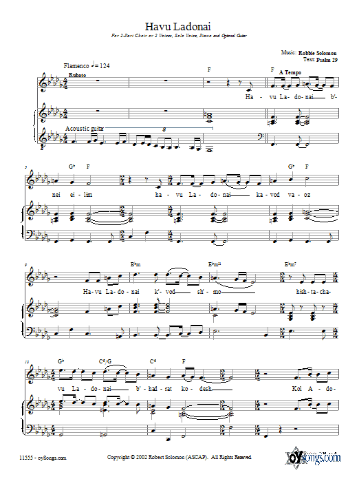 Robbie Solomon Havu Ladonai Sheet Music Notes & Chords for 2-Part Choir - Download or Print PDF