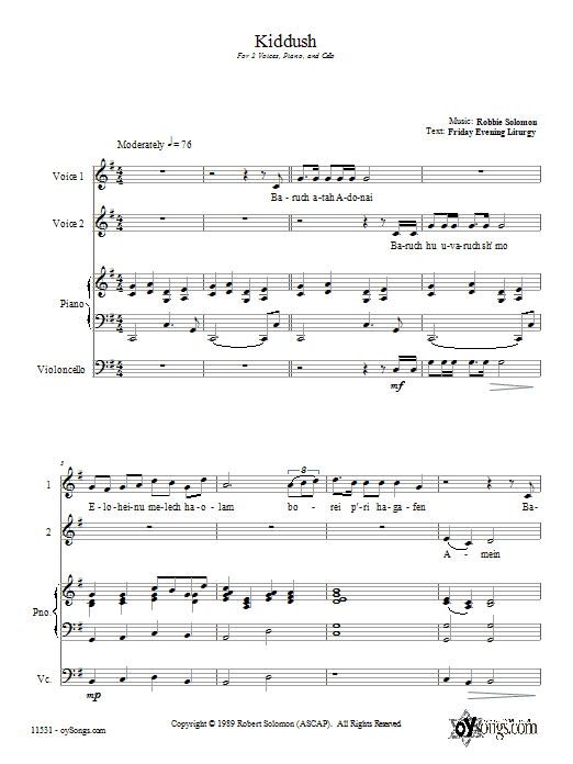 Robbie Solomon Kiddush Sheet Music Notes & Chords for 2-Part Choir - Download or Print PDF