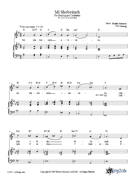 Robbie Solomon Mi Shebeirach Sheet Music Notes & Chords for Piano, Vocal & Guitar (Right-Hand Melody) - Download or Print PDF