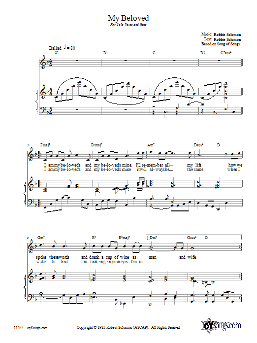 Robbie Solomon My Beloved Sheet Music Notes & Chords for Piano, Vocal & Guitar (Right-Hand Melody) - Download or Print PDF