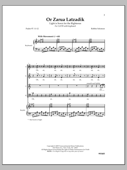 Robbie Solomon Or Zarua Sheet Music Notes & Chords for Choral - Download or Print PDF