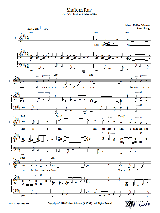 Robbie Solomon Shalom Rav Sheet Music Notes & Chords for 2-Part Choir - Download or Print PDF