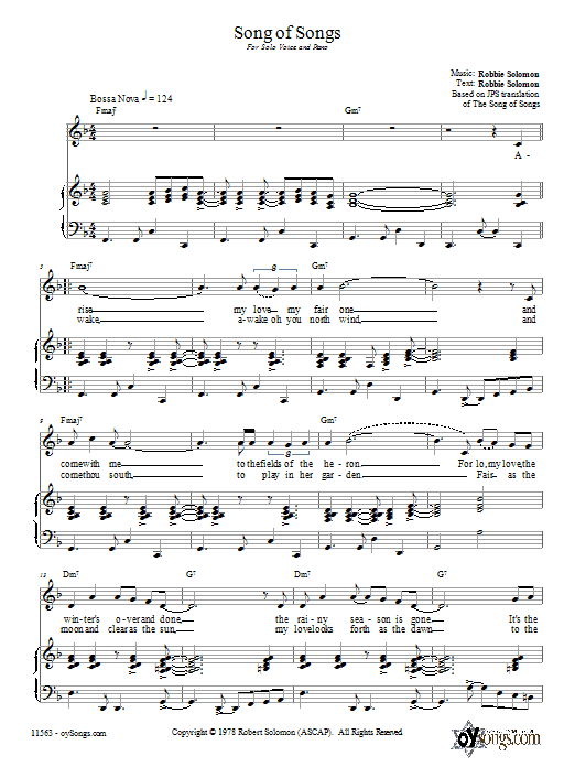 Robbie Solomon Song of Songs Sheet Music Notes & Chords for Piano, Vocal & Guitar (Right-Hand Melody) - Download or Print PDF