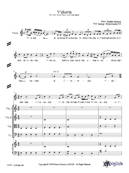 Robbie Solomon V'ahavta Sheet Music Notes & Chords for String Ensemble - Download or Print PDF