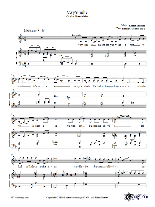 Robbie Solomon Vay'chulu Sheet Music Notes & Chords for Piano, Vocal & Guitar (Right-Hand Melody) - Download or Print PDF