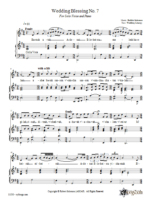 Robbie Solomon Wedding Blessing No. 7 Sheet Music Notes & Chords for Piano, Vocal & Guitar (Right-Hand Melody) - Download or Print PDF