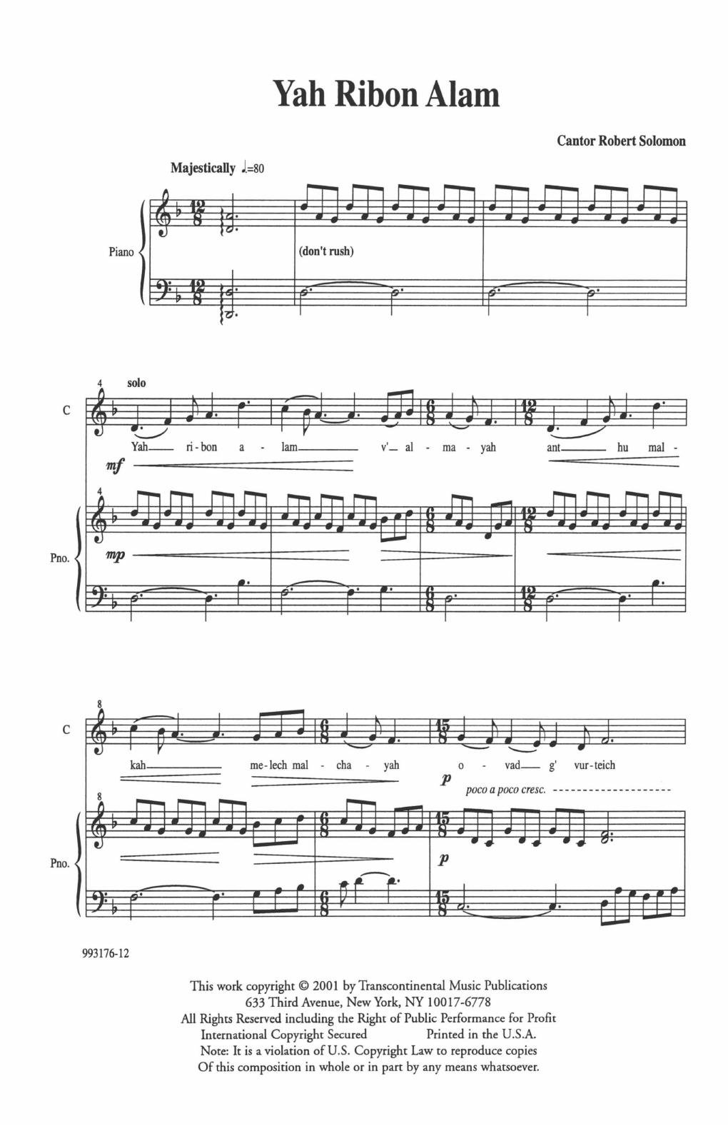 Robbie Solomon Yah Ribon Alam (God Of This And All Worlds) Sheet Music Notes & Chords for SATB - Download or Print PDF