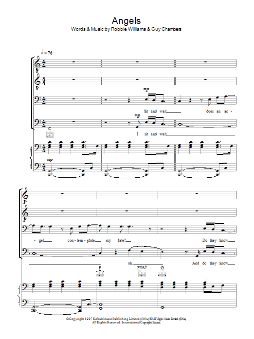 Robbie Williams Angels (arr. Christopher Hussey) Sheet Music Notes & Chords for TTBB - Download or Print PDF