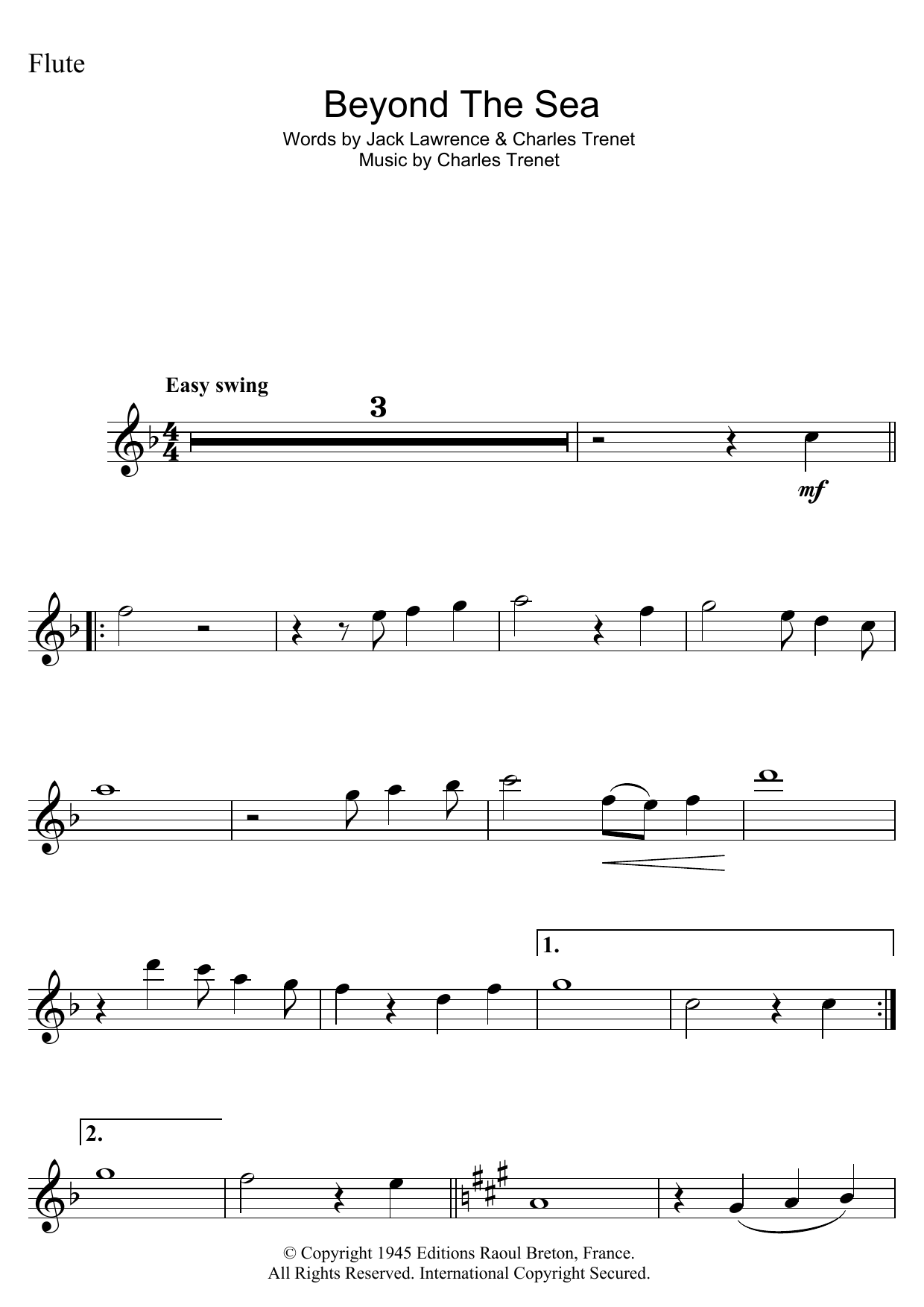 Robbie Williams Beyond The Sea (from Finding Nemo) Sheet Music Notes & Chords for Flute - Download or Print PDF