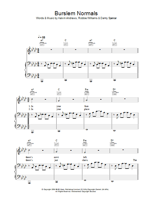 Robbie Williams Burslem Normals Sheet Music Notes & Chords for Piano, Vocal & Guitar - Download or Print PDF