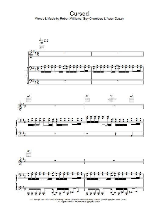 Robbie Williams Cursed Sheet Music Notes & Chords for Lyrics Only - Download or Print PDF