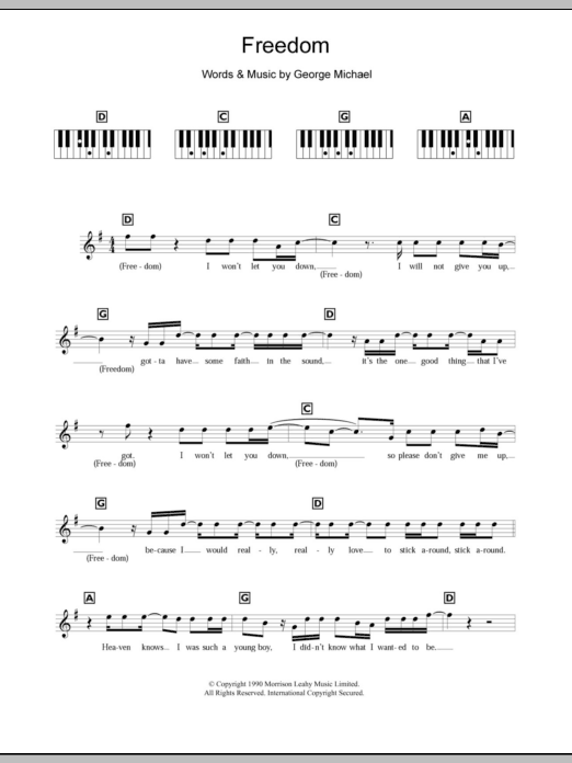 Robbie Williams Freedom '90 Sheet Music Notes & Chords for Piano Chords/Lyrics - Download or Print PDF