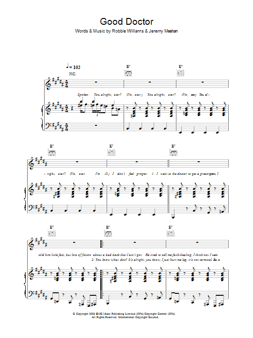 Robbie Williams Good Doctor Sheet Music Notes & Chords for Piano, Vocal & Guitar - Download or Print PDF