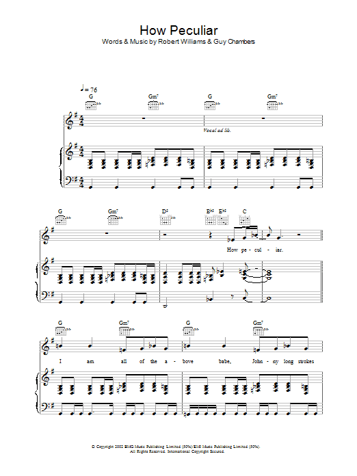 Robbie Williams How Peculiar Sheet Music Notes & Chords for Lyrics Only - Download or Print PDF
